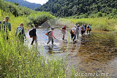 Road to Hang En cave, pass the river, the world 3rd largest cave Editorial Stock Photo